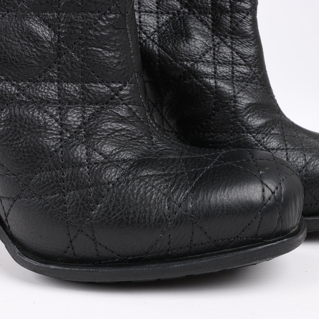 Dior Black Leather Cannage Ice Fur Cuffed Boots, Size 40 EU
