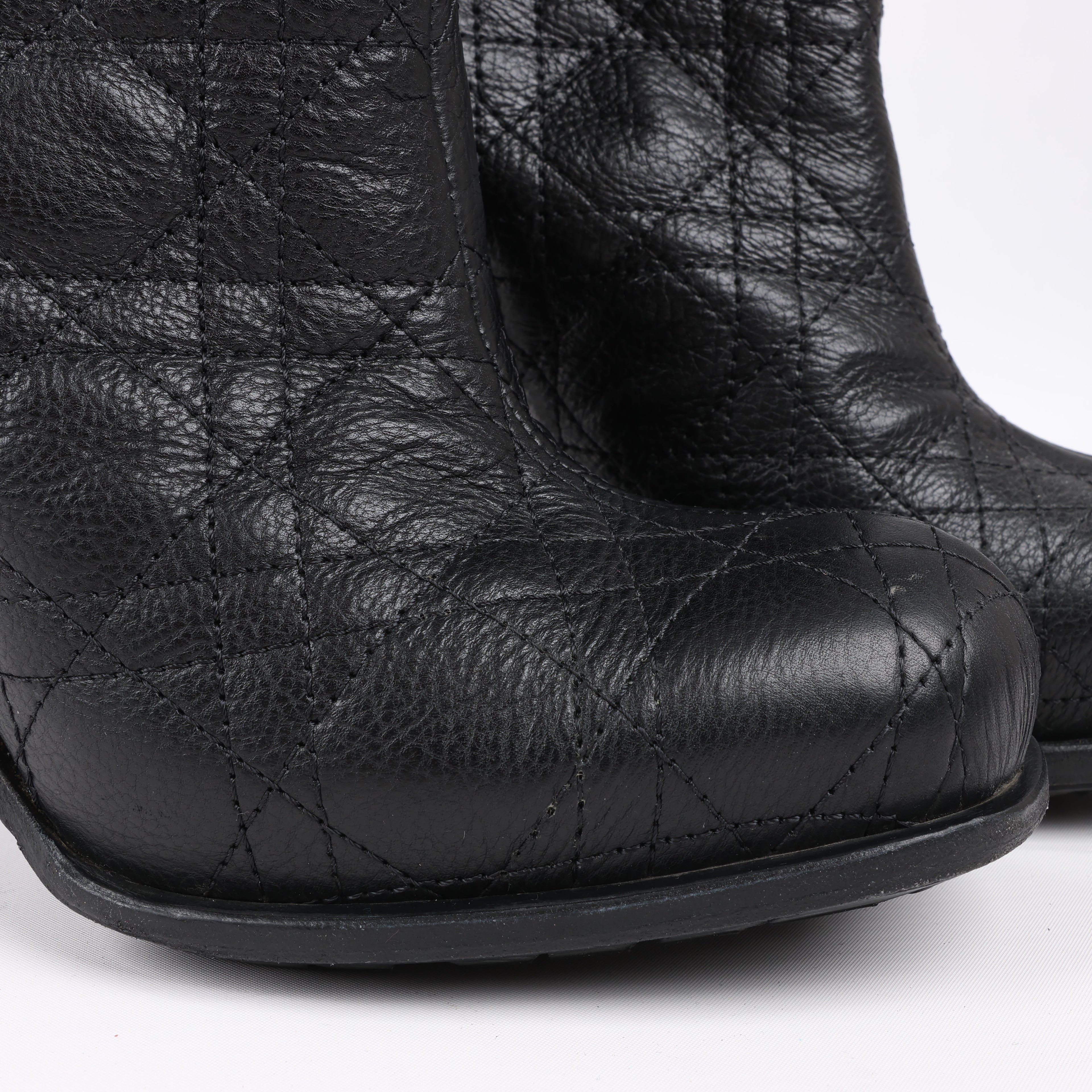 Dior Black Leather Cannage Ice Fur Cuffed Boots, Size 40 EU