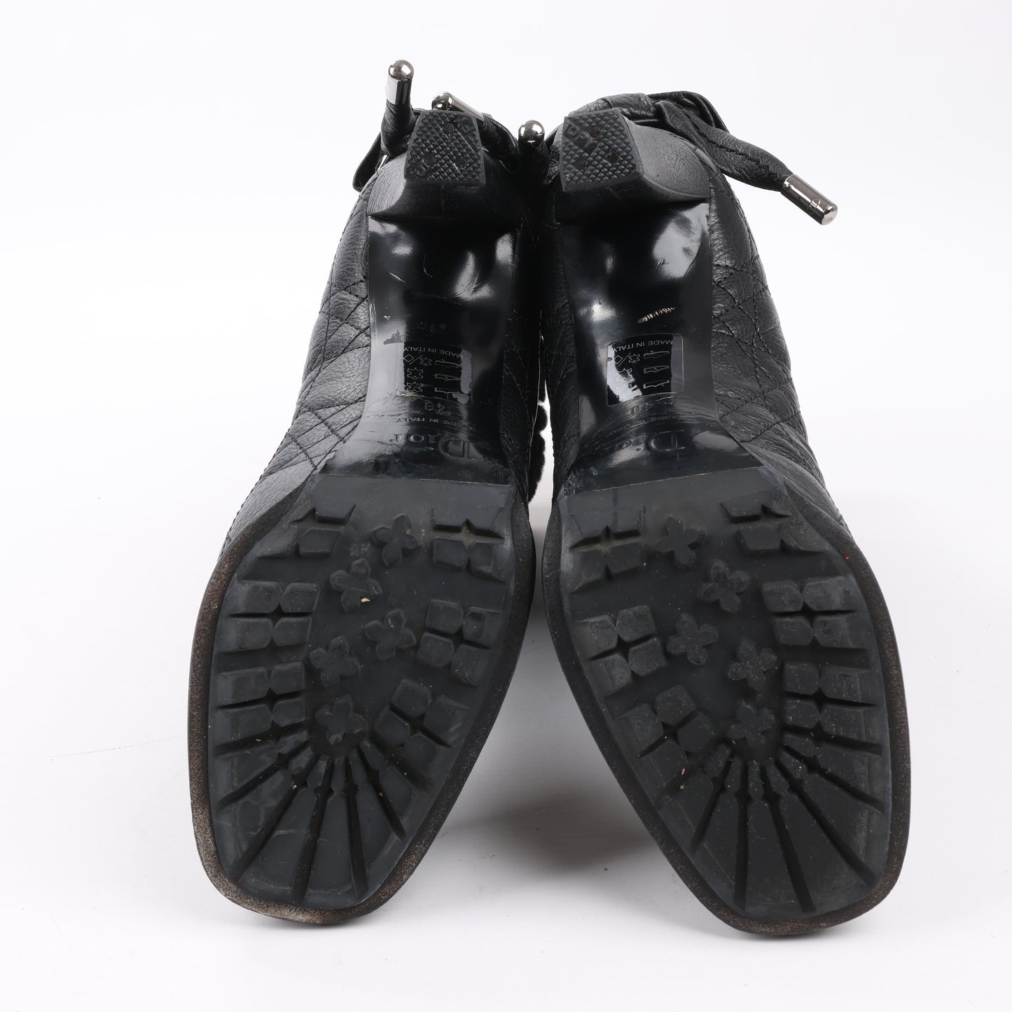 Bottes Dior en cuir noir Cannage Ice à revers en fourrure, pointure 40