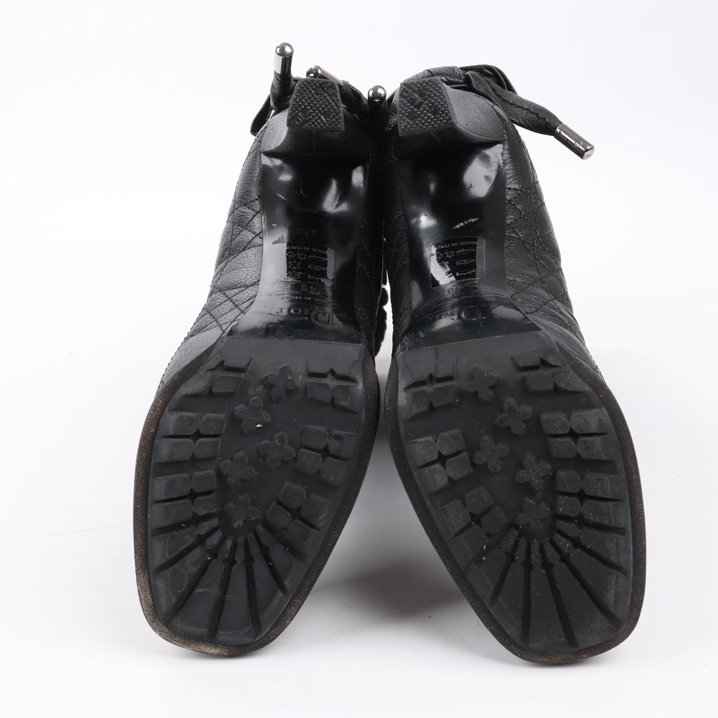 Dior Black Leather Cannage Ice Fur Cuffed Boots, Size 40 EU