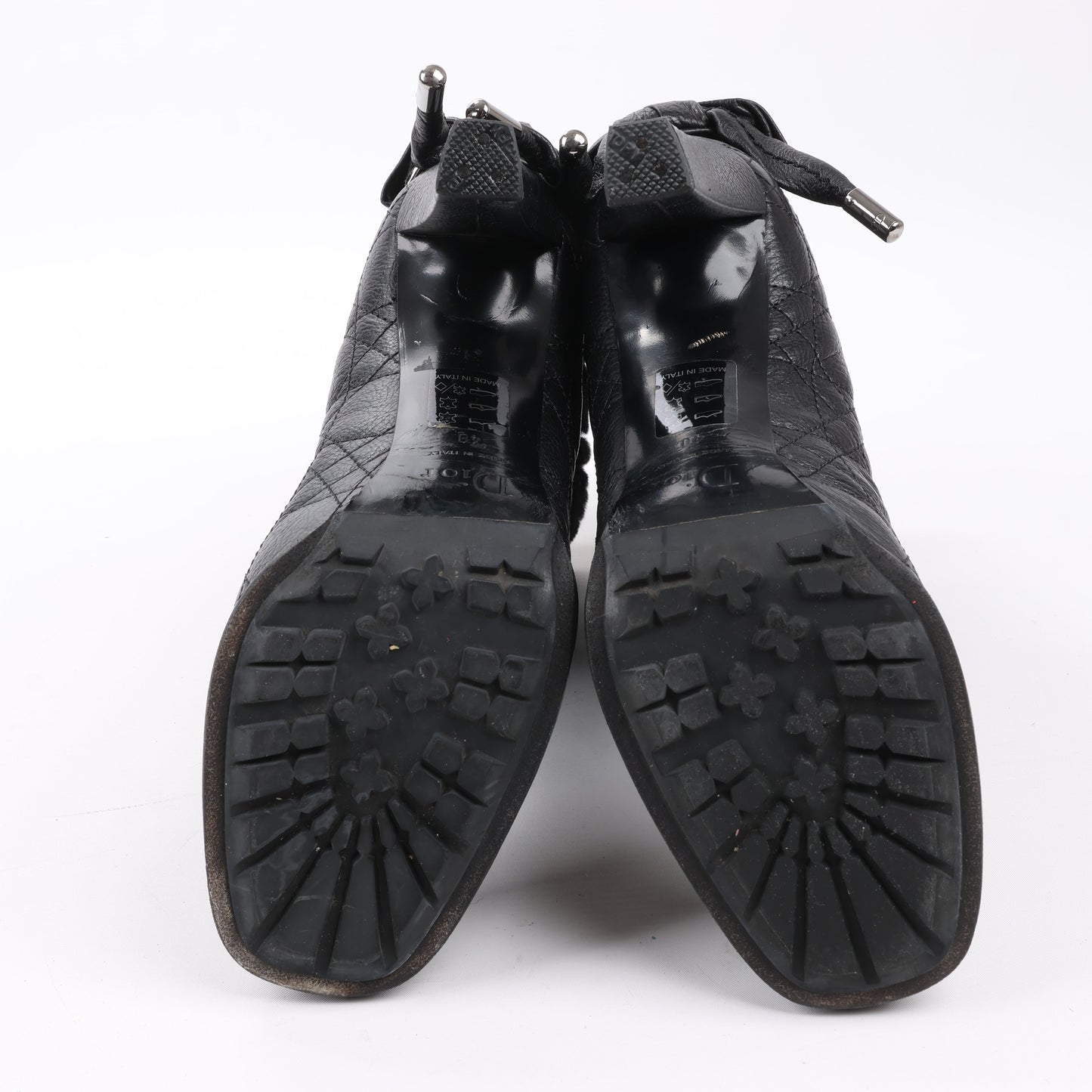 Dior – Cannage-Stiefel aus schwarzem Leder mit Stulpen aus Eispelz, Größe 40 EU