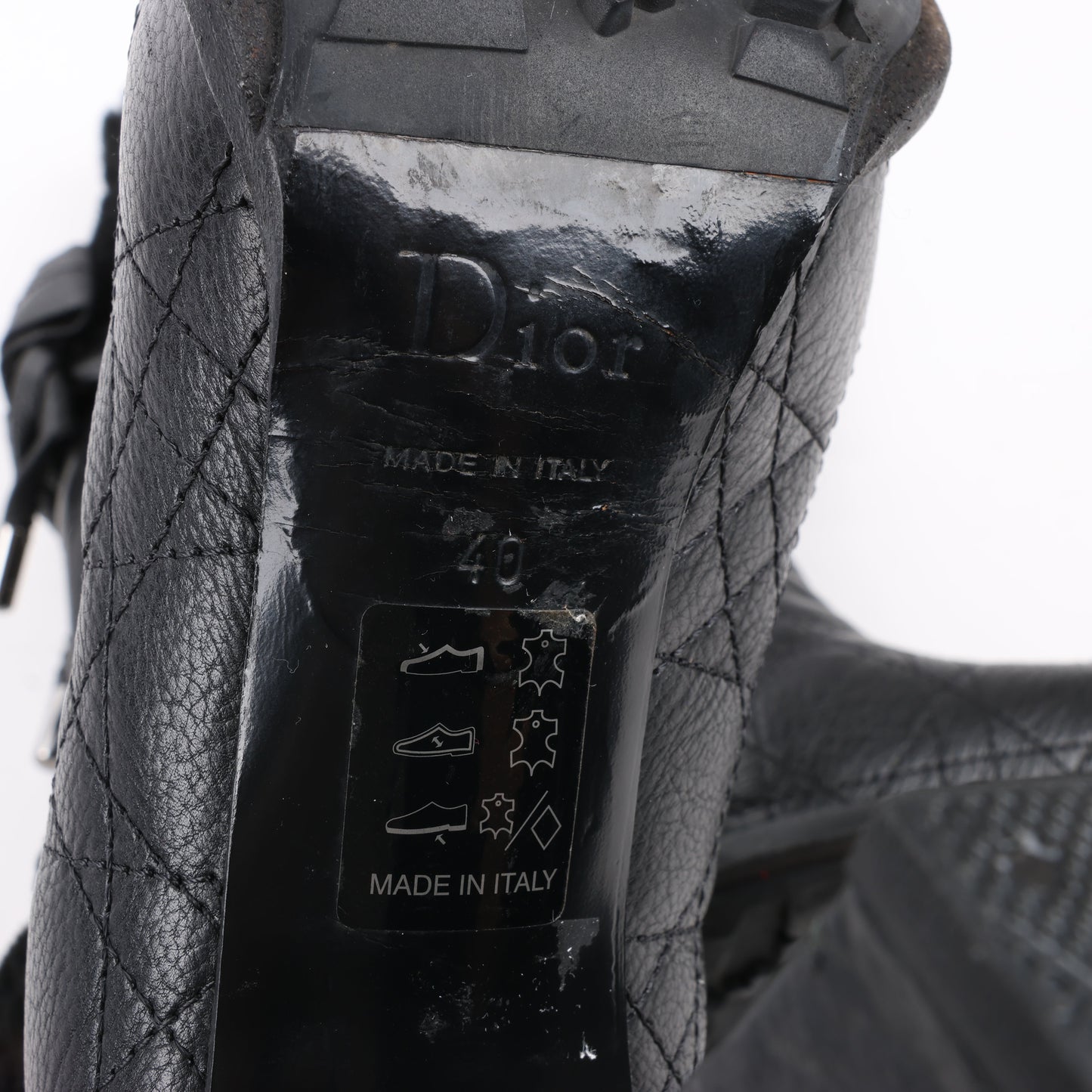 Dior – Cannage-Stiefel aus schwarzem Leder mit Stulpen aus Eispelz, Größe 40 EU