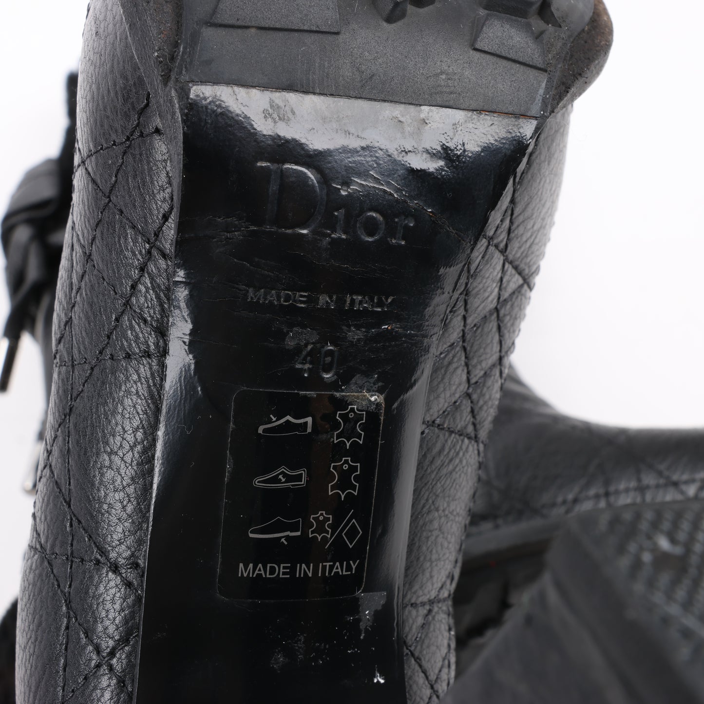 Bottes Dior en cuir noir Cannage Ice à revers en fourrure, pointure 40