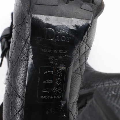Bottes Dior en cuir noir Cannage Ice à revers en fourrure, pointure 40