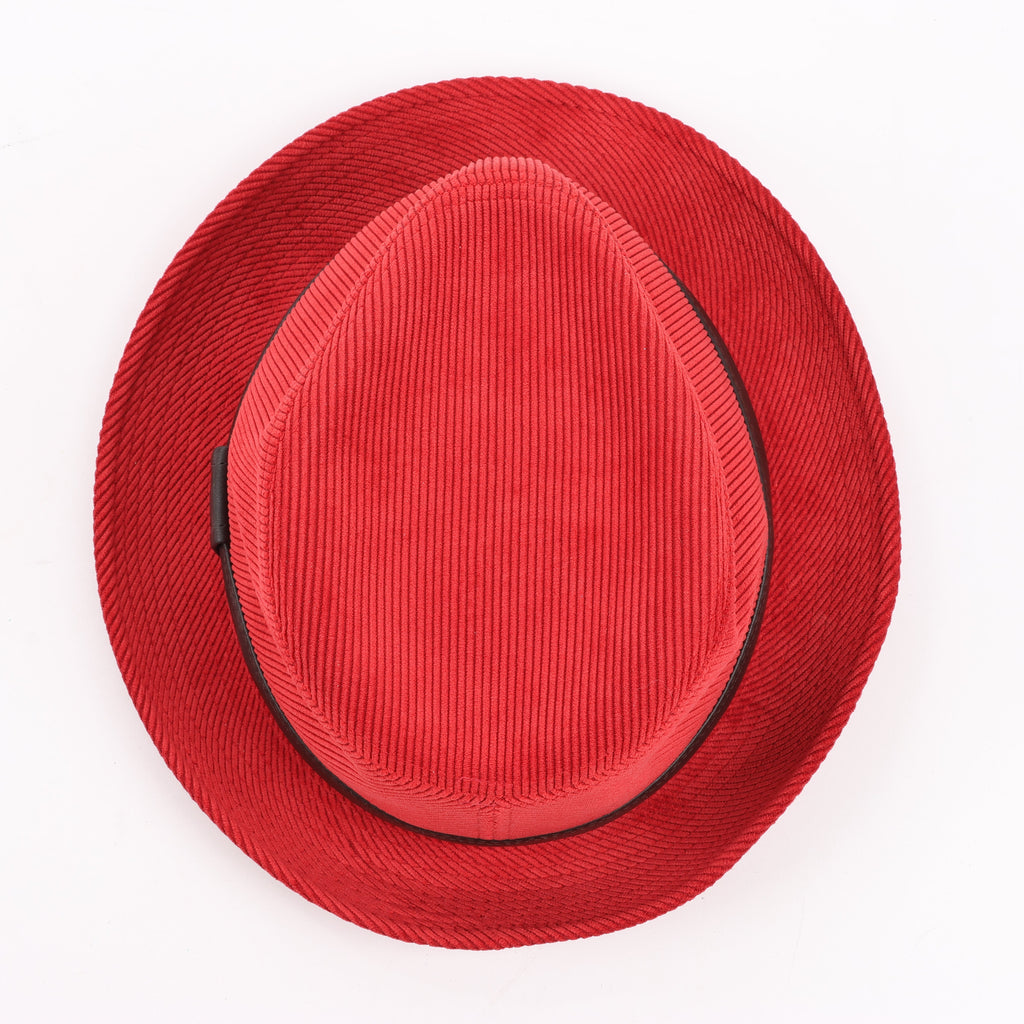 Hermes Corduroy Fedora Hat in Red