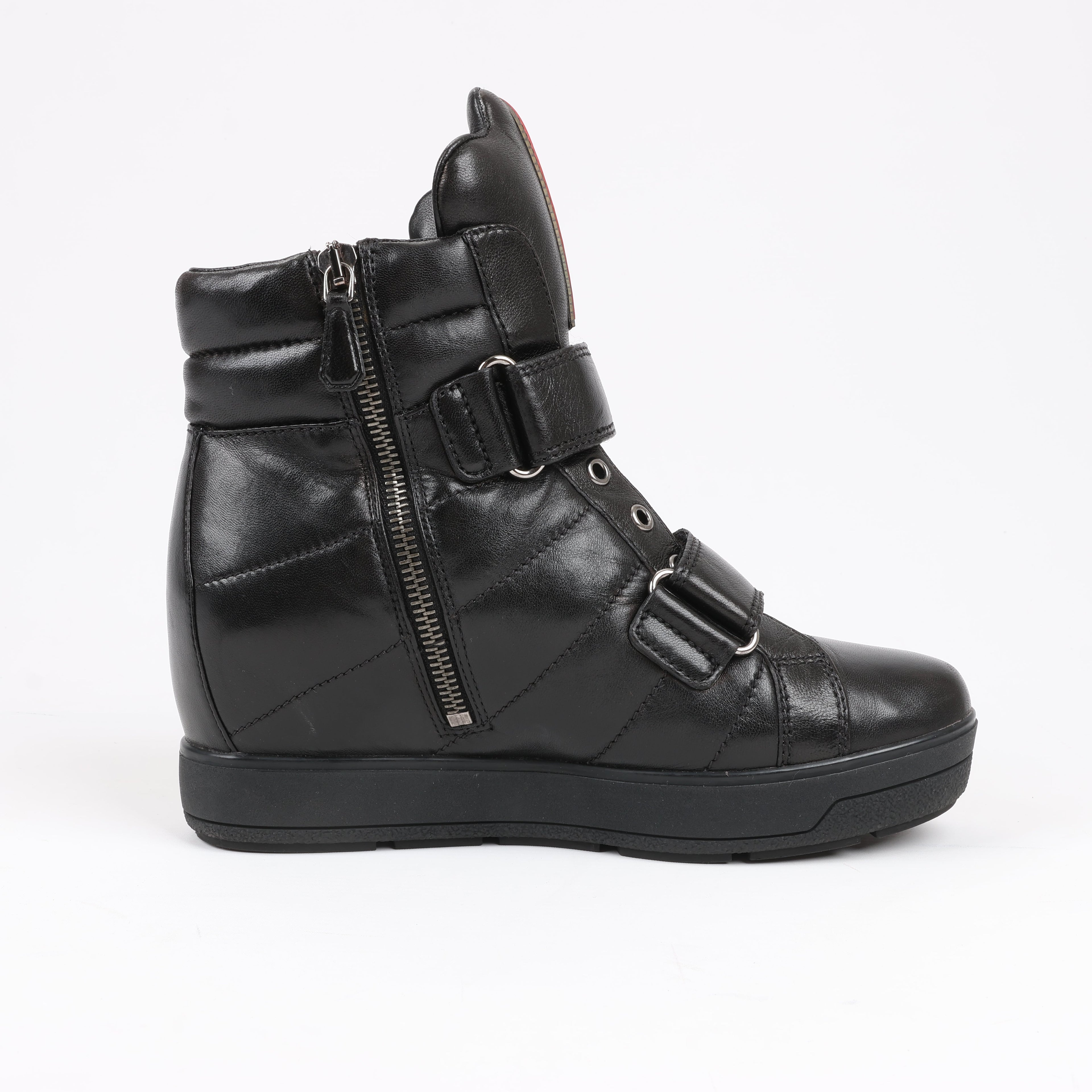 PRADA Sport Leather High-top Sneakers in Black 3TZ047, Size 36.5 EU