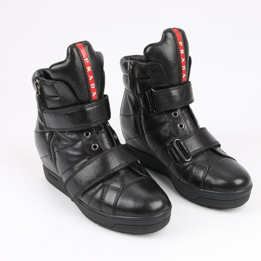 PRADA Sport High-Top-Sneakers aus Leder in Schwarz 3TZ047, Größe 36,5 EU