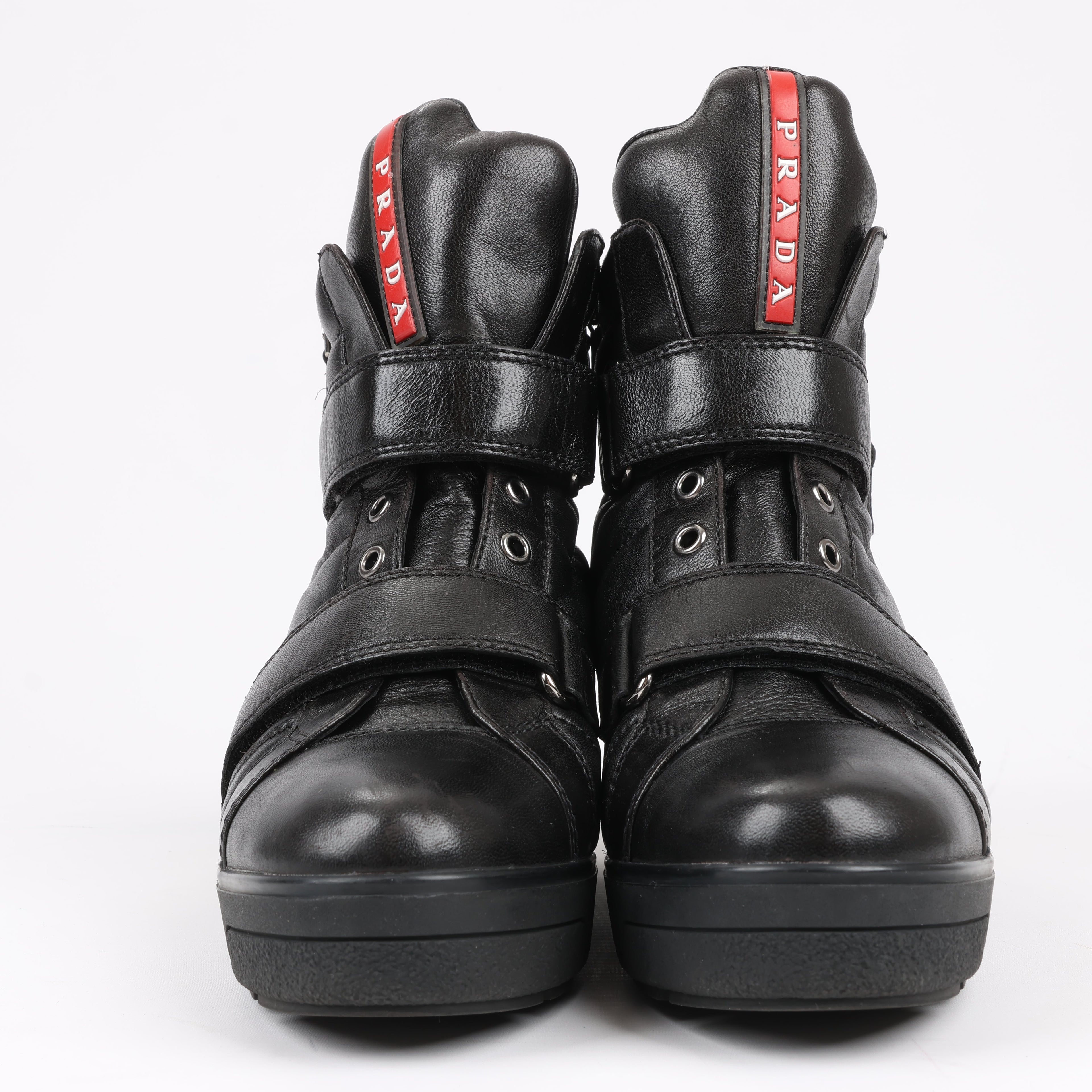 PRADA Sport Leather High-top Sneakers in Black 3TZ047, Size 36.5 EU