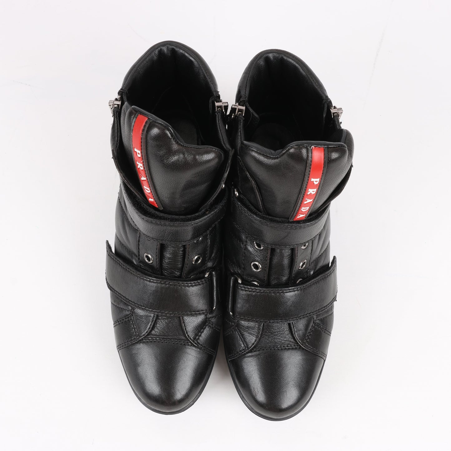 PRADA Sport Leather High-top Sneakers in Black 3TZ047, Size 36.5 EU
