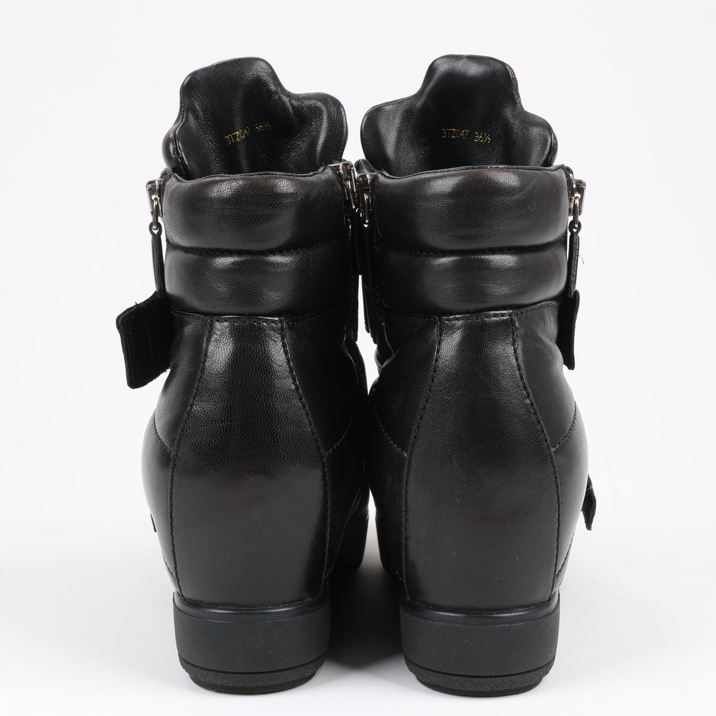 Baskets montantes en cuir noir PRADA Sport 3TZ047, pointure 36,5 EU