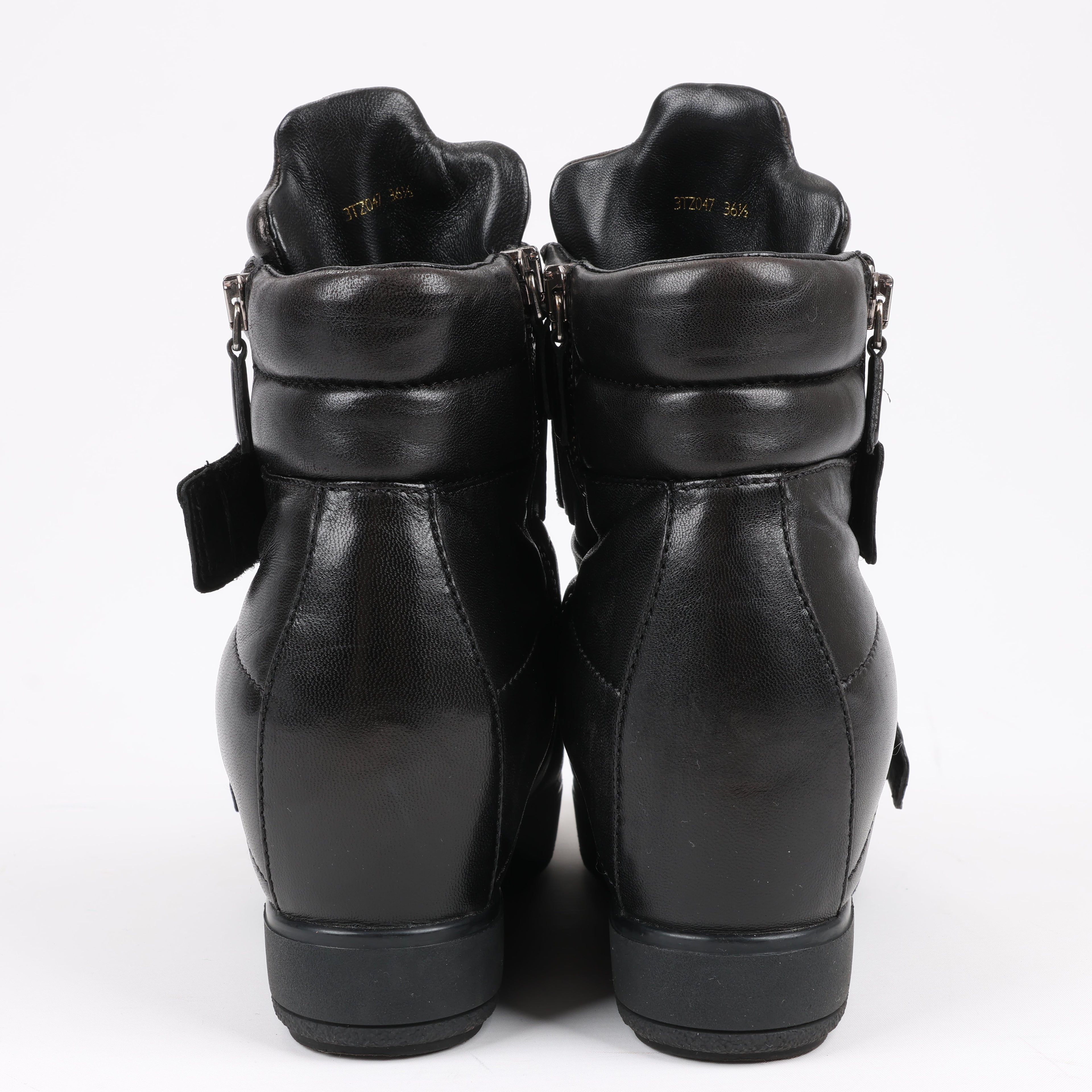 PRADA Sport Leather High-top Sneakers in Black 3TZ047, Size 36.5 EU