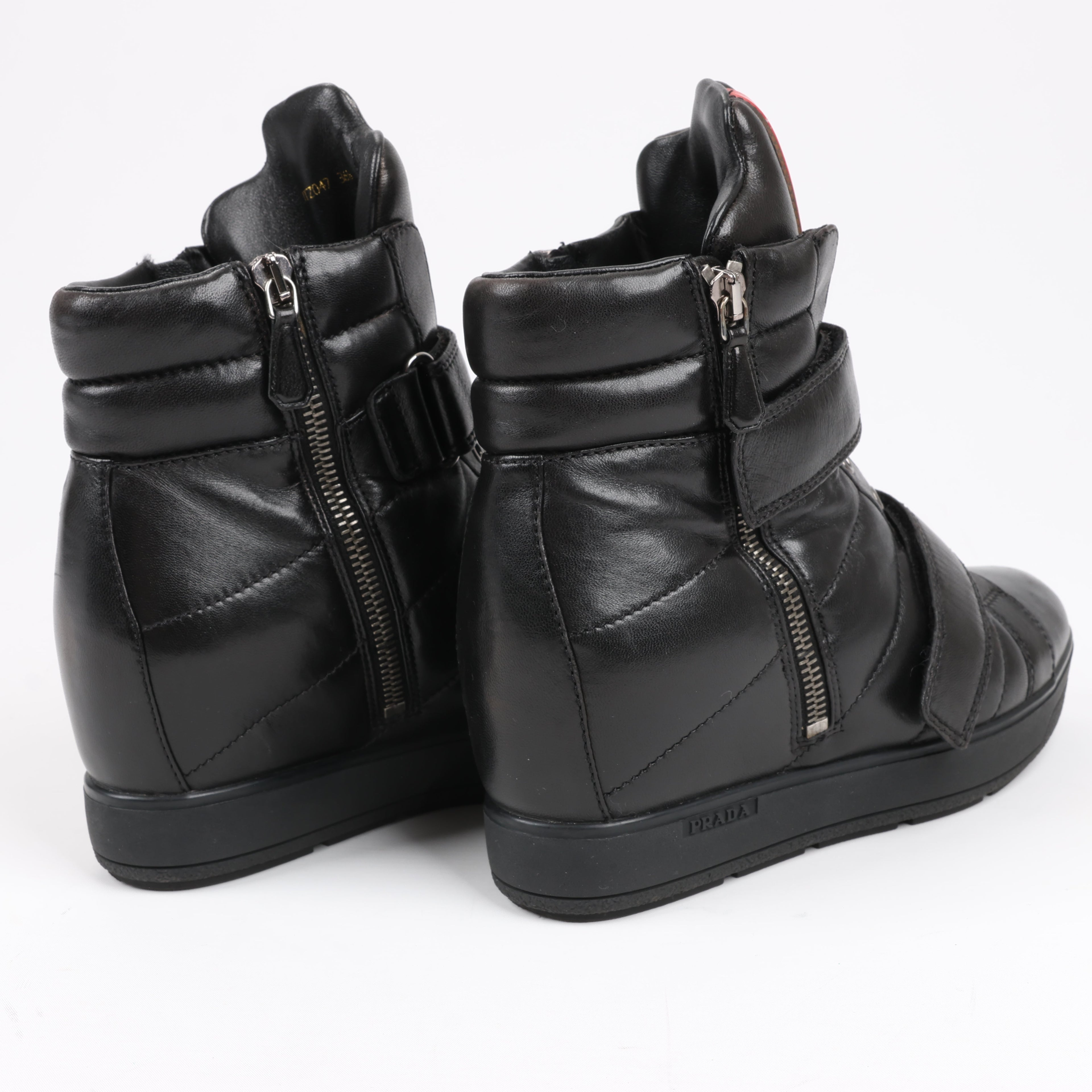 PRADA Sport Leather High-top Sneakers in Black 3TZ047, Size 36.5 EU