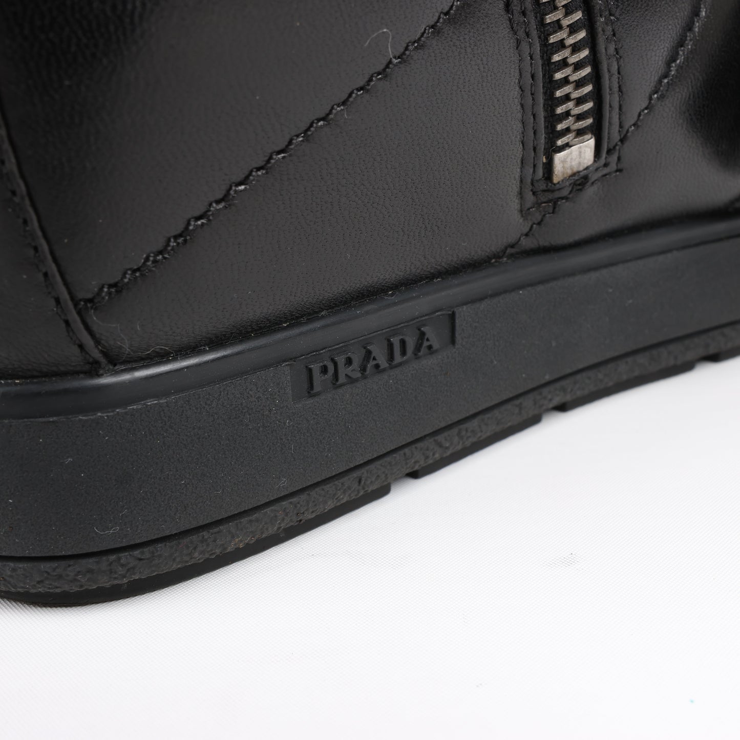 PRADA Sport Leather High-top Sneakers in Black 3TZ047, Size 36.5 EU