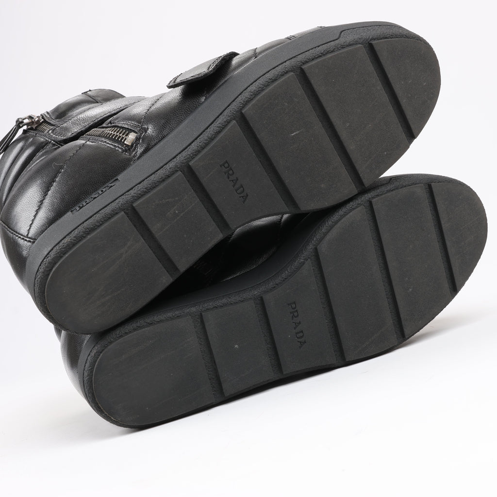 PRADA Sport Leather High-top Sneakers in Black 3TZ047, Size 36.5 EU