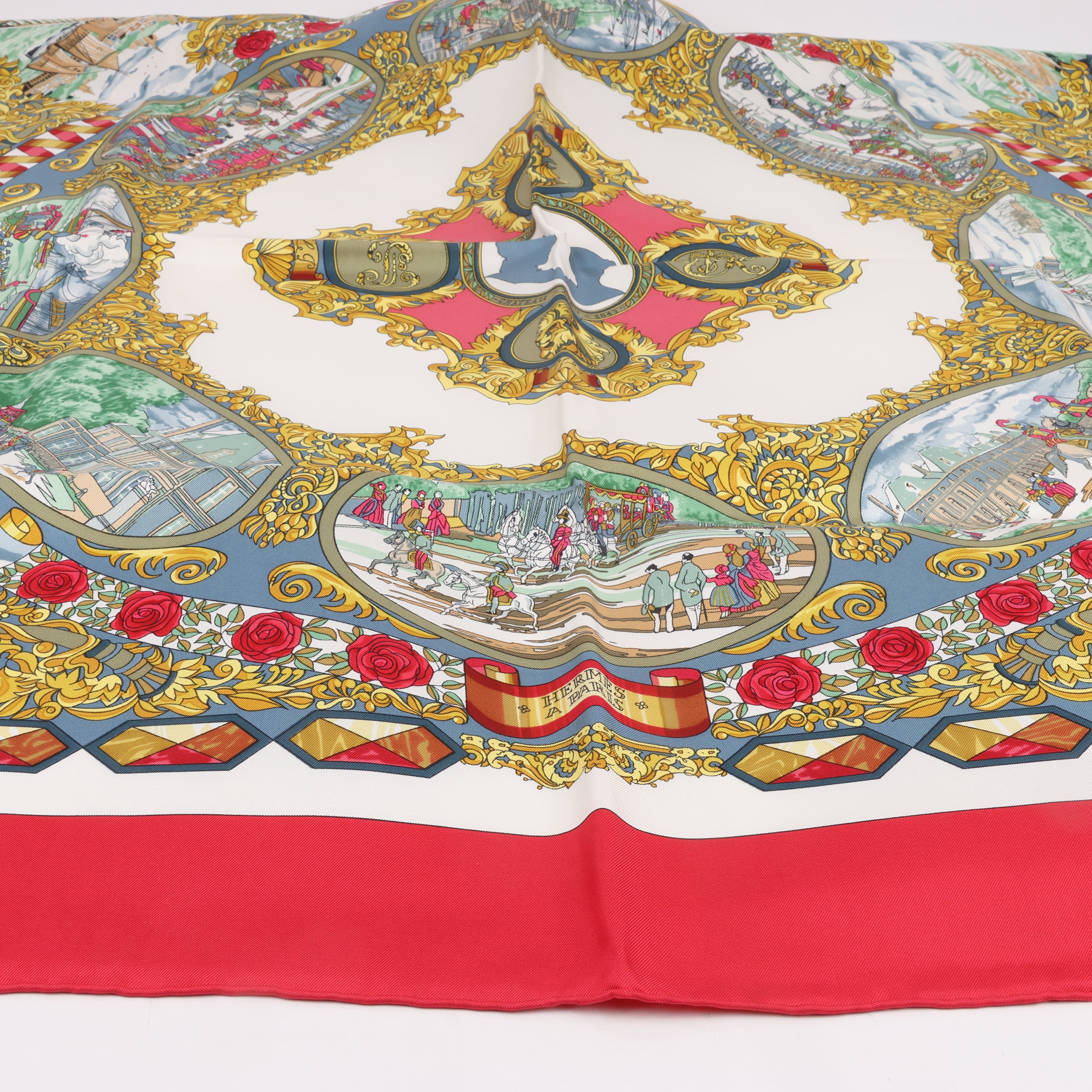 Hermès Carré 90 "L’ENTENTE CORDIALE" Silk handkerchief in Red