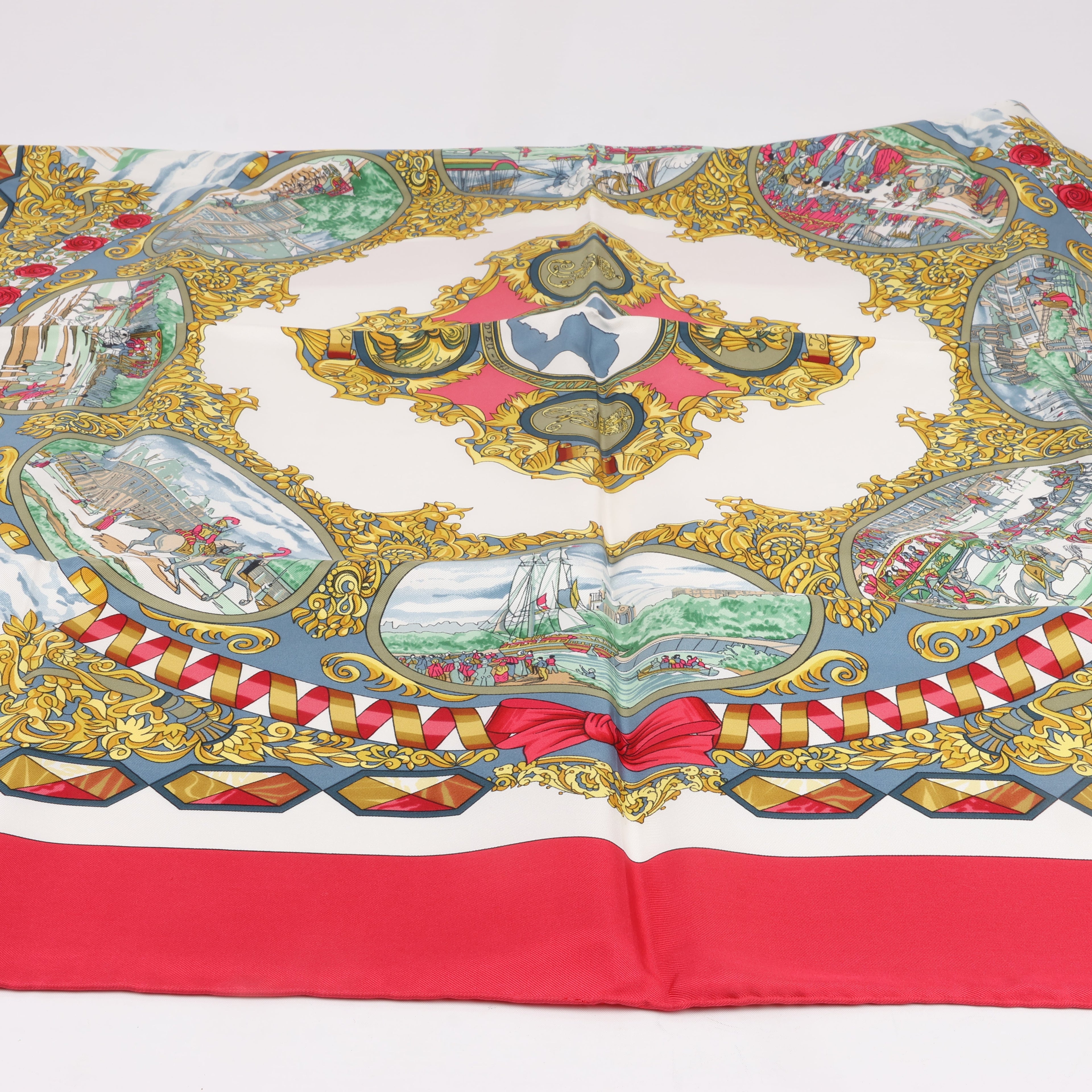 Hermès Carré 90 "L’ENTENTE CORDIALE" Silk handkerchief in Red