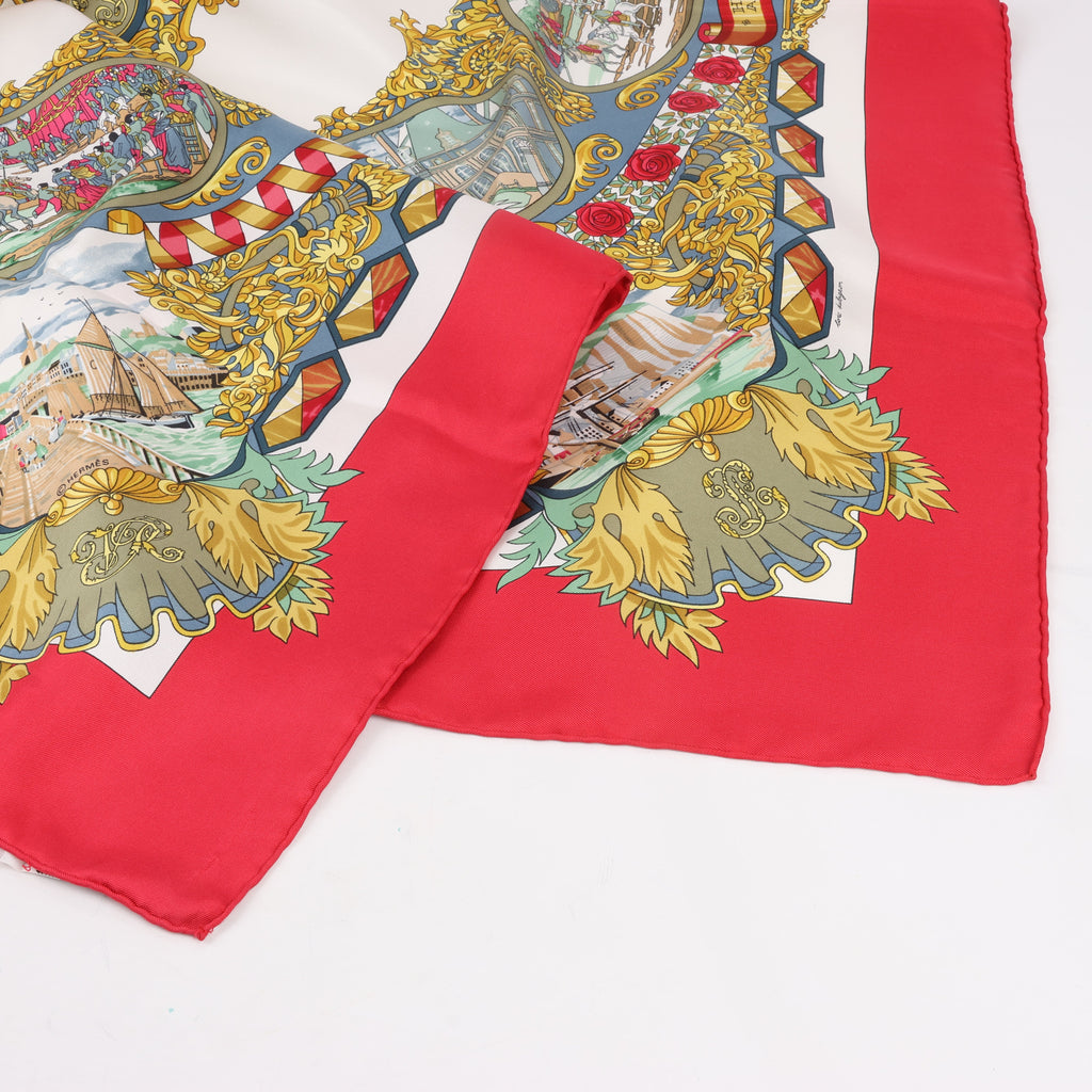 Hermès Carré 90 "L’ENTENTE CORDIALE" Silk handkerchief in Red