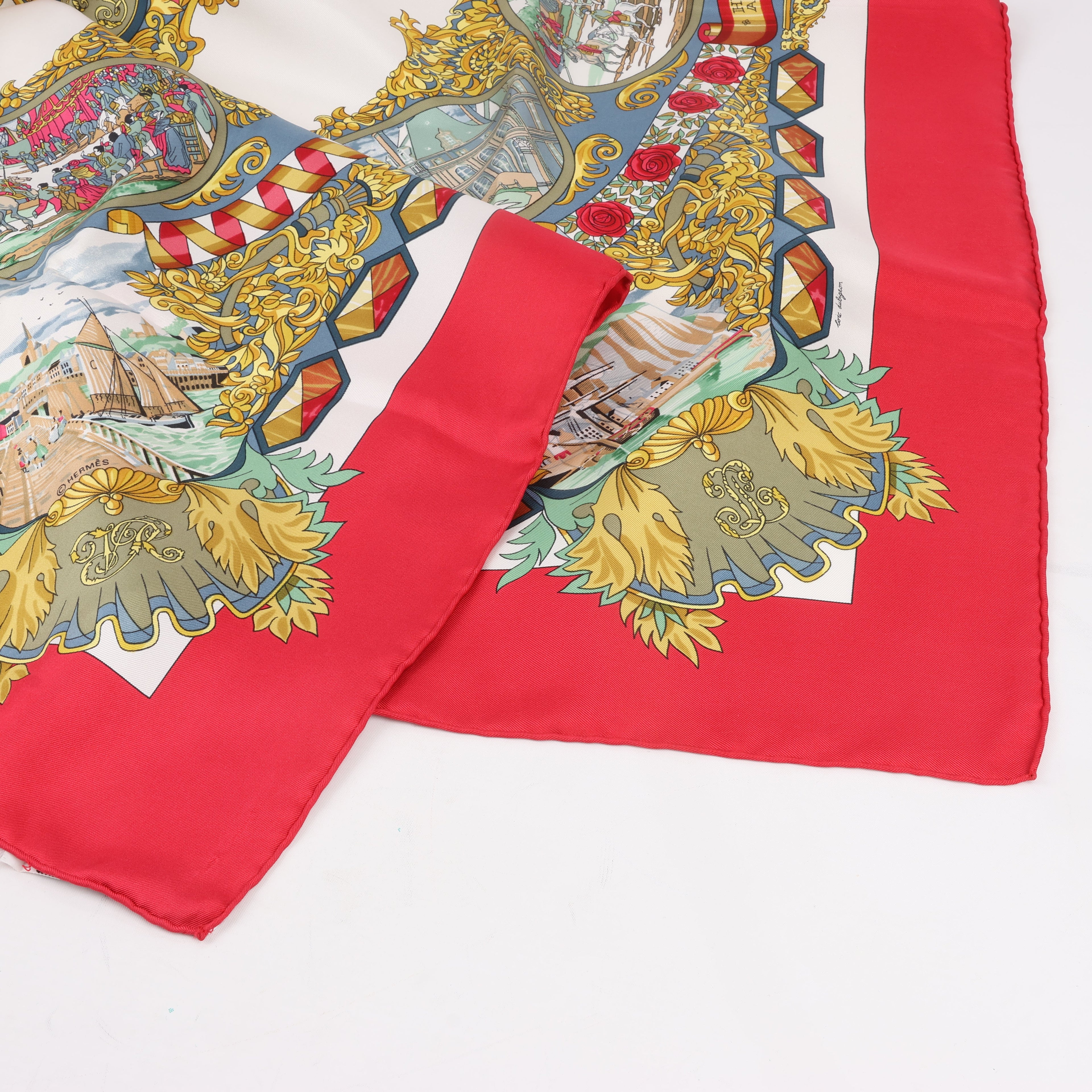 Hermès Carré 90 "L’ENTENTE CORDIALE" Silk handkerchief in Red