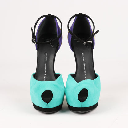GIUSEPPE ZANNOTTI Suede Colorblock Pattern D'Orsay Pumps
