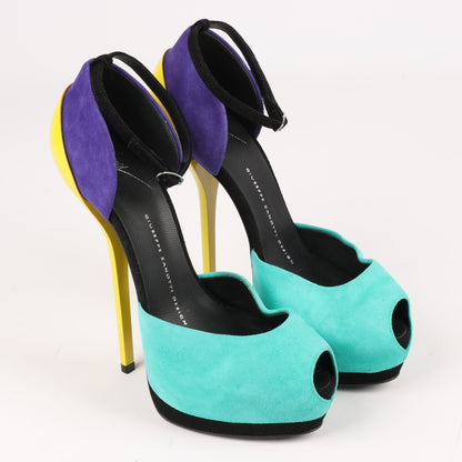 GIUSEPPE ZANNOTTI Suede Colorblock Pattern D'Orsay Pumps