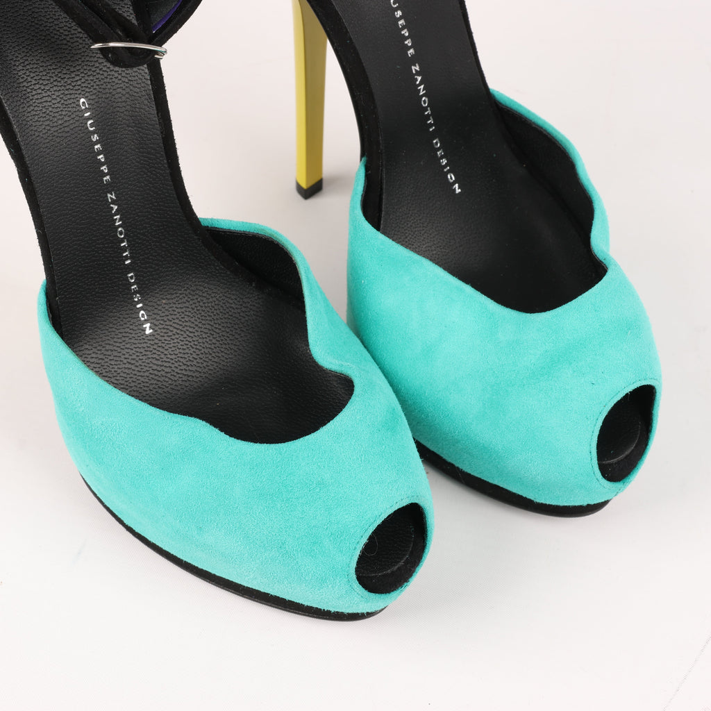 GIUSEPPE ZANNOTTI Suede Colorblock Pattern D'Orsay Pumps