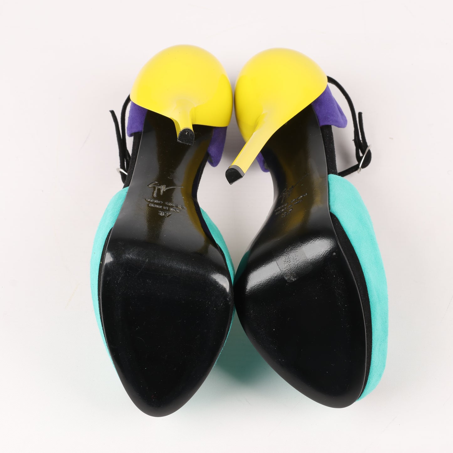 GIUSEPPE ZANNOTTI Suede Colorblock Pattern D'Orsay Pumps