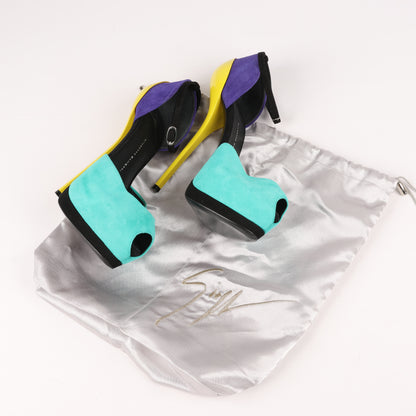 GIUSEPPE ZANNOTTI Suede Colorblock Pattern D'Orsay Pumps