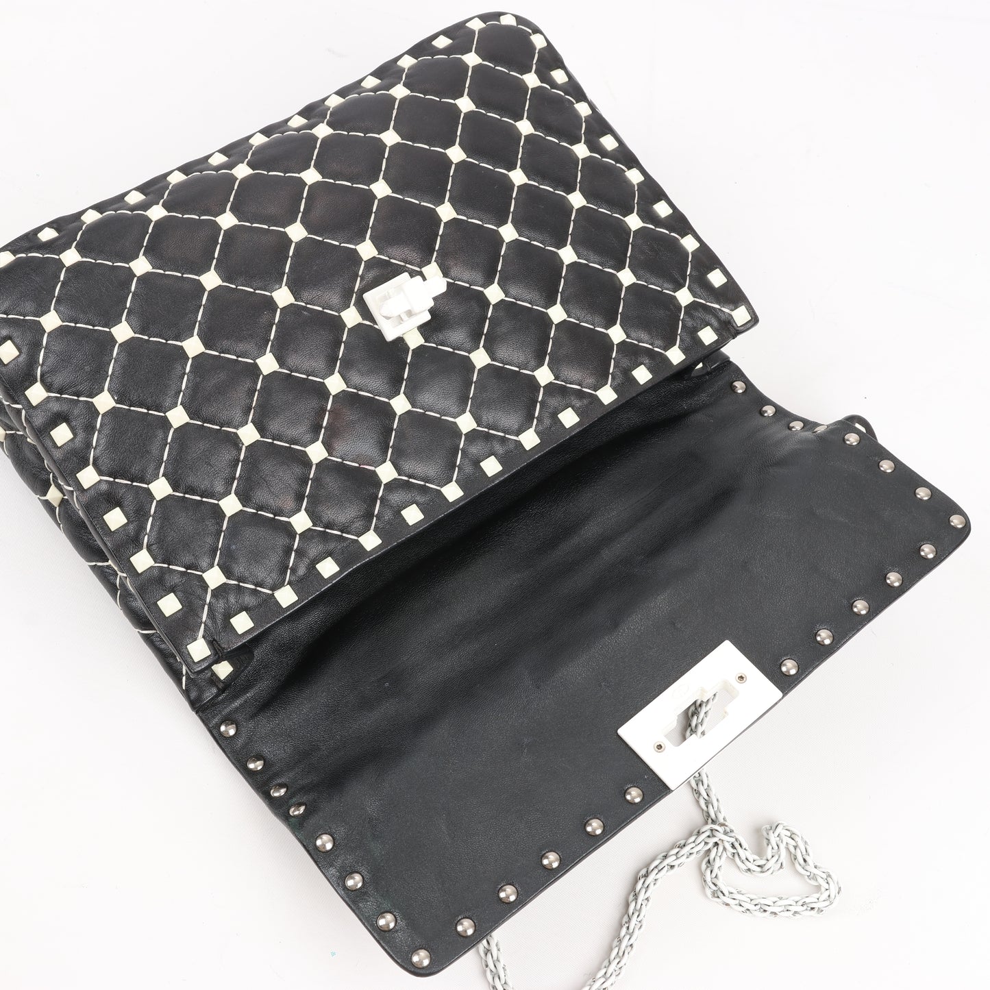 Sac à bandoulière Valentino Rockstud Spike Chain 2 voies, noir et blanc