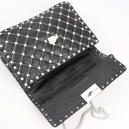 Sac à bandoulière Valentino Rockstud Spike Chain 2 voies, noir et blanc