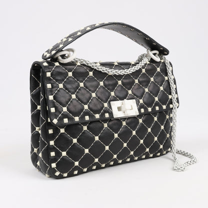 Sac à bandoulière Valentino Rockstud Spike Chain 2 voies, noir et blanc
