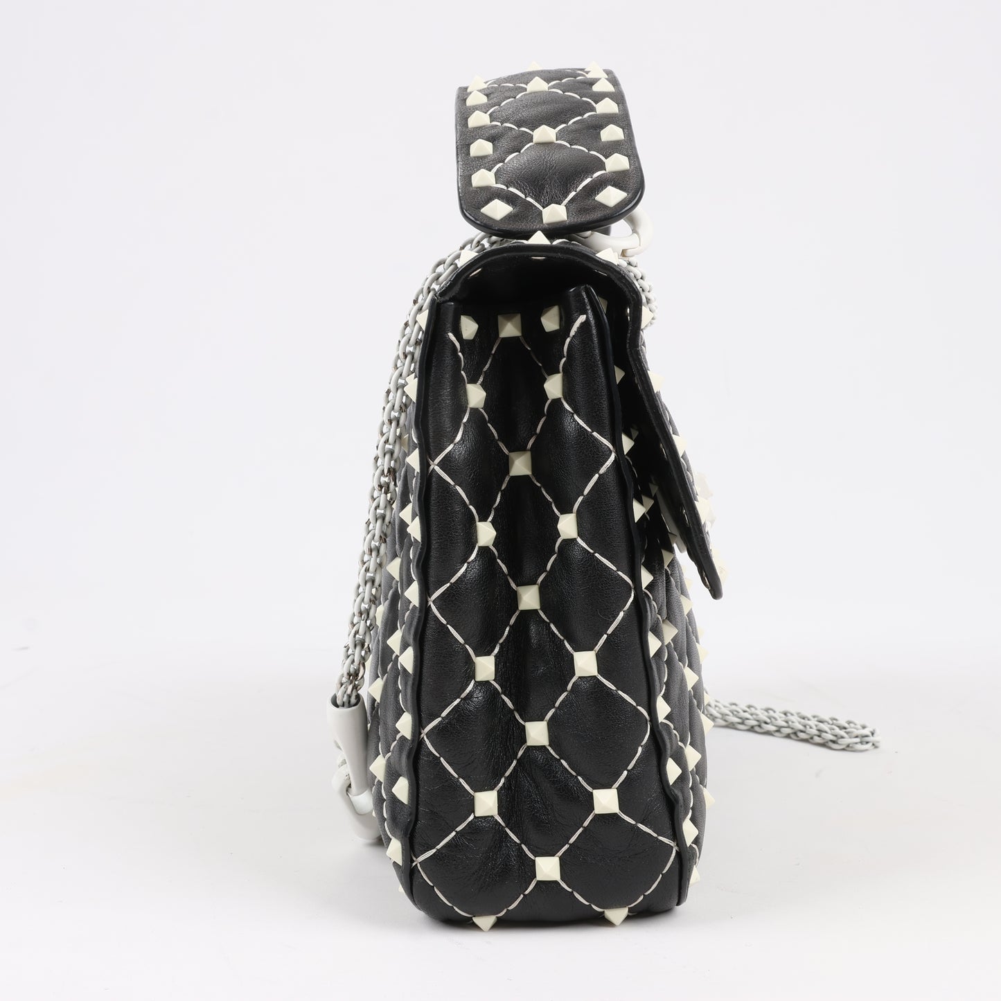 Sac à bandoulière Valentino Rockstud Spike Chain 2 voies, noir et blanc