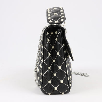 Sac à bandoulière Valentino Rockstud Spike Chain 2 voies, noir et blanc