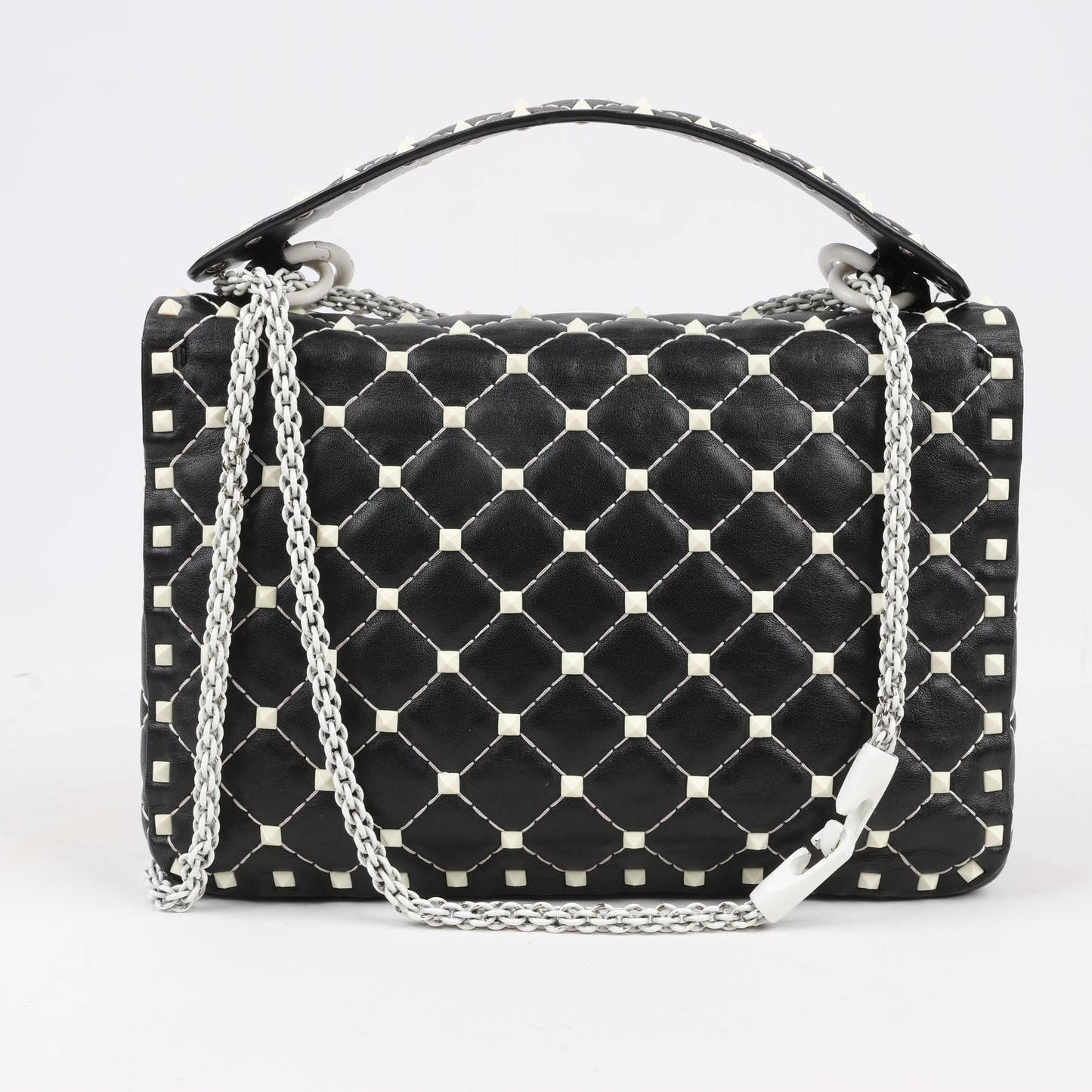 Sac à bandoulière Valentino Rockstud Spike Chain 2 voies, noir et blanc