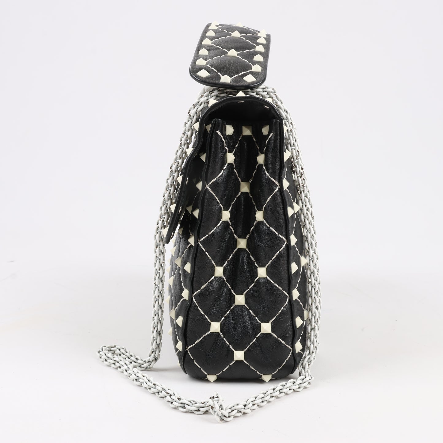 Sac à bandoulière Valentino Rockstud Spike Chain 2 voies, noir et blanc