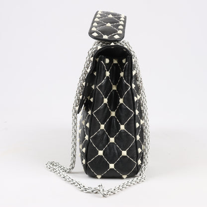 Sac à bandoulière Valentino Rockstud Spike Chain 2 voies, noir et blanc