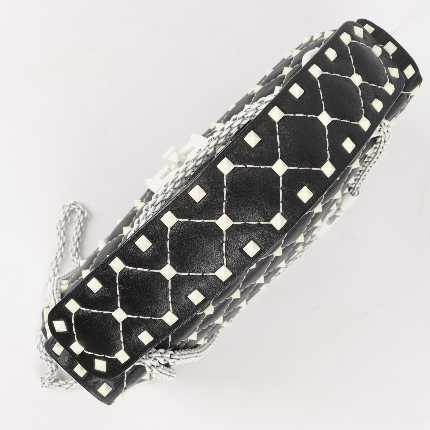 Sac à bandoulière Valentino Rockstud Spike Chain 2 voies, noir et blanc