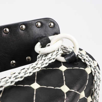 Sac à bandoulière Valentino Rockstud Spike Chain 2 voies, noir et blanc