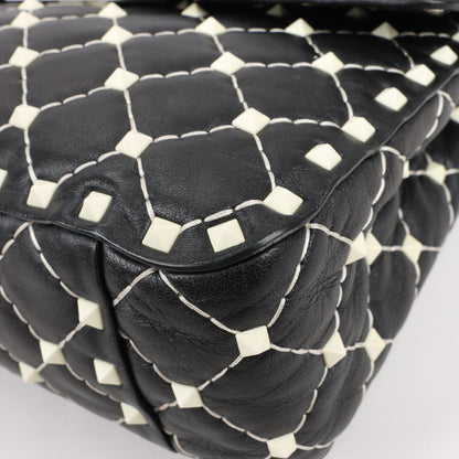 Sac à bandoulière Valentino Rockstud Spike Chain 2 voies, noir et blanc