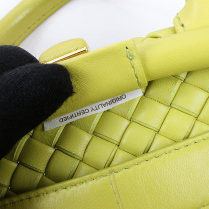 Bottega Veneta Intrecciato Small Leather 2Way Handbag in Yellowish Green