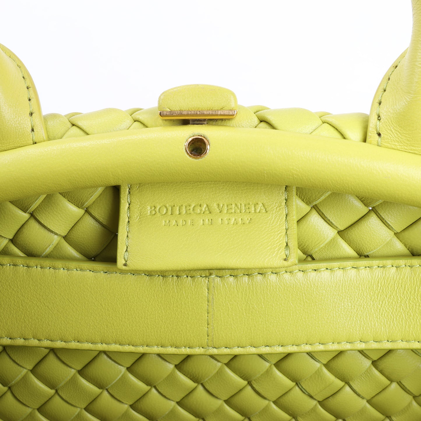Bottega Veneta Intrecciato Small Leather 2Way Handbag in Yellowish Green