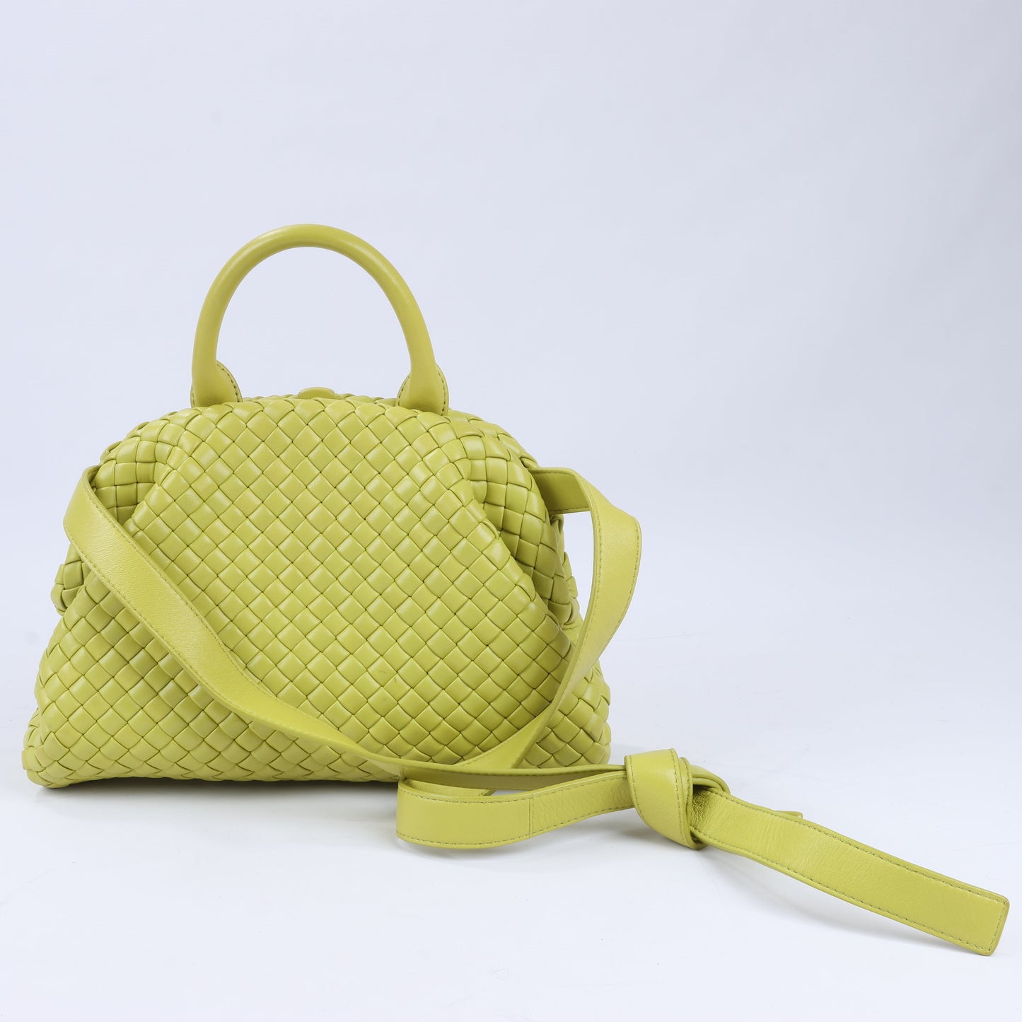 Bottega Veneta Intrecciato Small Leather 2Way Handbag in Yellowish Green