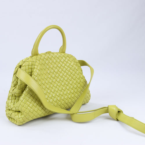 Bolso pequeño de piel Bottega Veneta Intrecciato de dos vías en verde amarillento