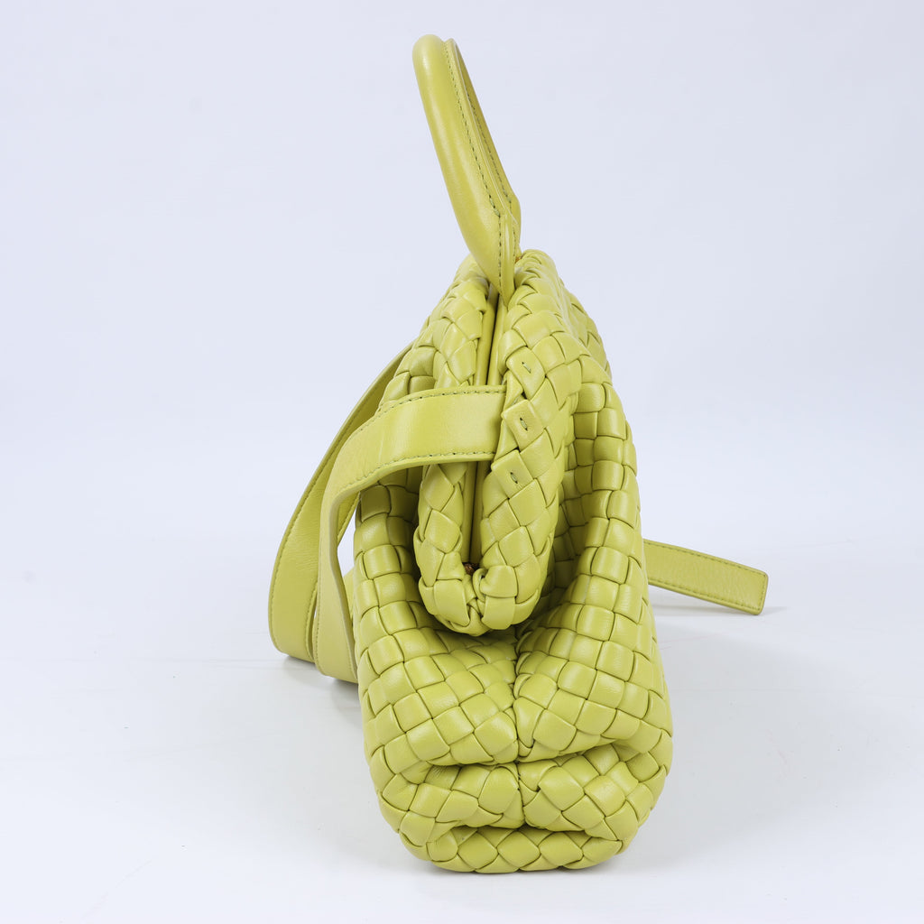Bottega Veneta Intrecciato Small Leather 2Way Handbag in Yellowish Green