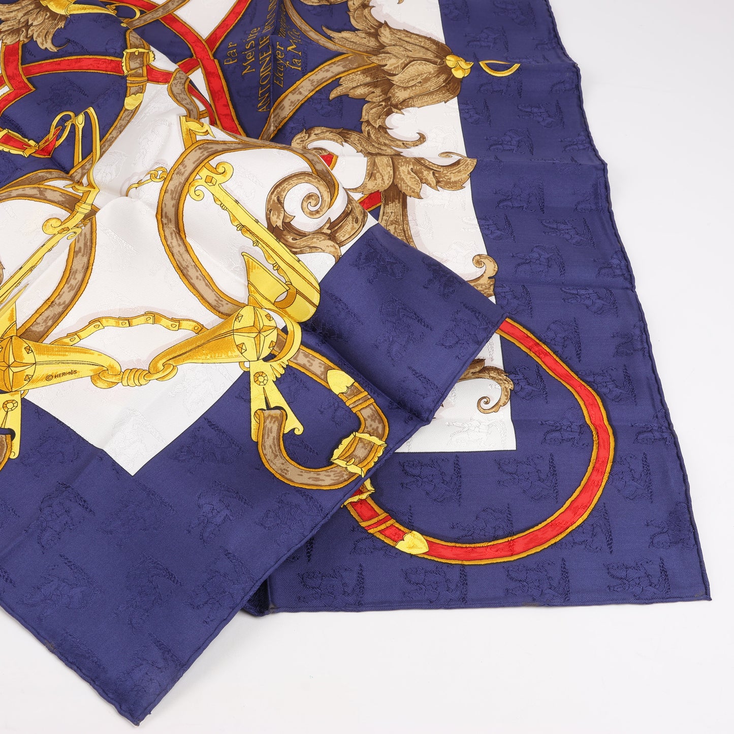 Hermès Carré 90 " L’INSTRVCTION DV ROY" Silk handkerchief in Navy Blue