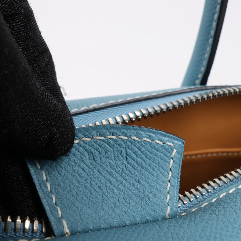 HERMES Paris Bombay 35 Veau Epsom Blue Jean Silver Metal Fittings Handbag □K: 2007