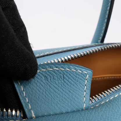 HERMES Paris Bombay 35 Veau Epsom Blue Jean Silver Metal Fittings Handbag □K: 2007