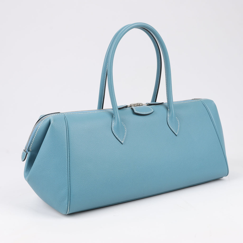 HERMES Paris Bombay 35 Veau Epsom Blue Jean Silver Metal Fittings Handbag □K: 2007