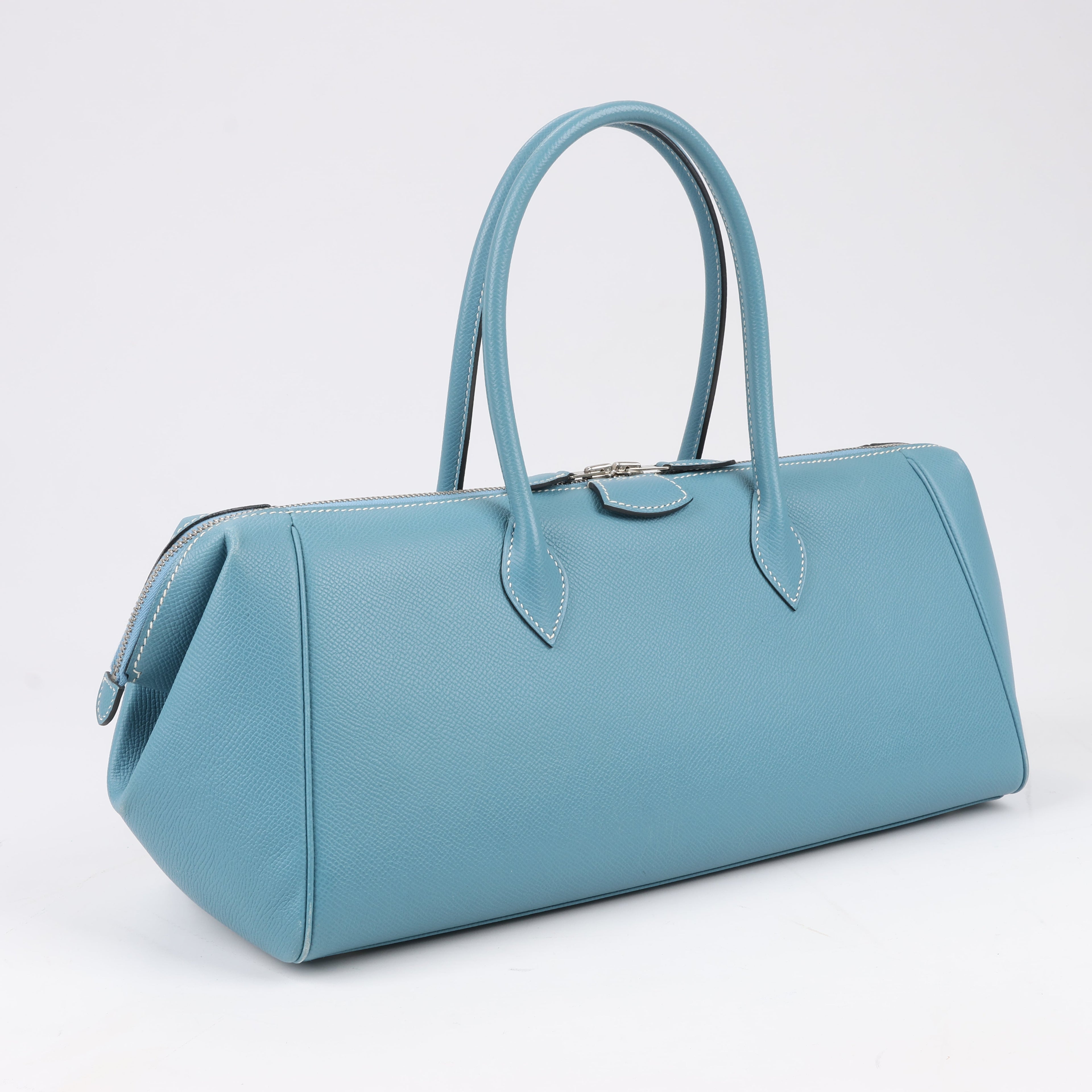 HERMES Paris Bombay 35 Veau Epsom Blue Jean Silver Metal Fittings Handbag □K: 2007
