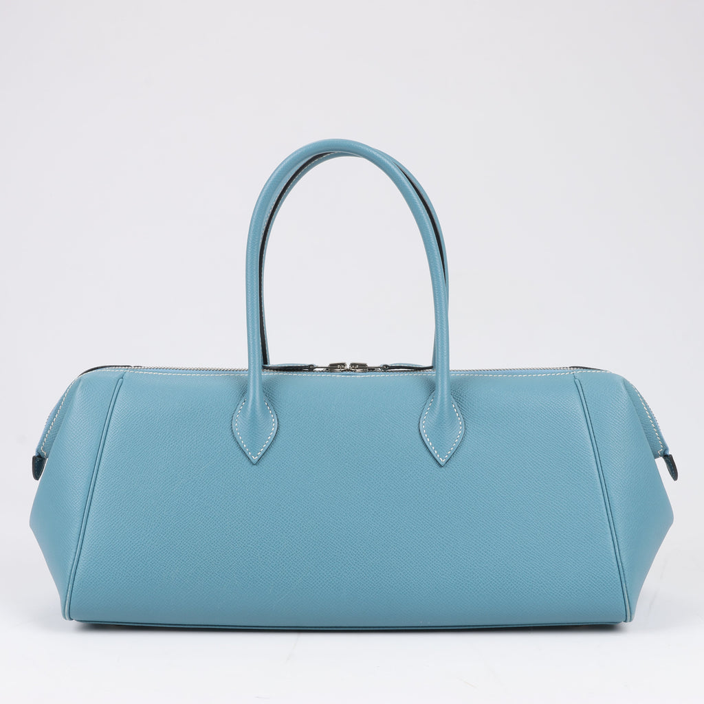 HERMES Paris Bombay 35 Veau Epsom Blue Jean Silver Metal Fittings Handbag □K: 2007