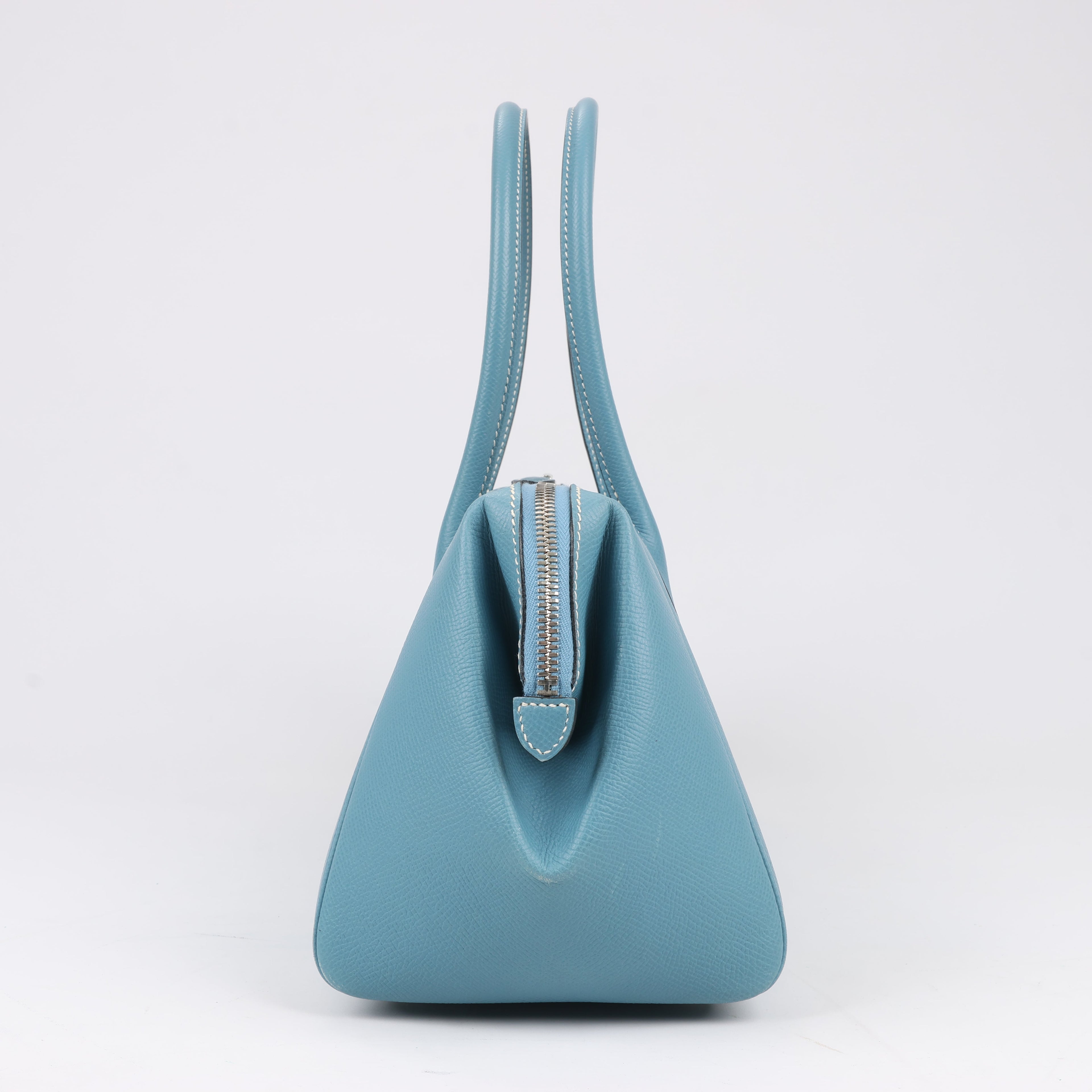 HERMES Paris Bombay 35 Veau Epsom Blue Jean Silver Metal Fittings Handbag □K: 2007